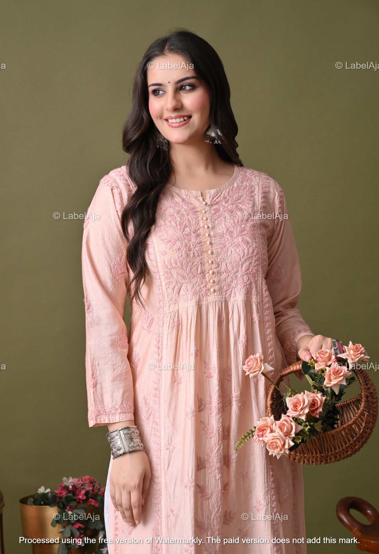 Niva chanderi silk Chikankari kurti
