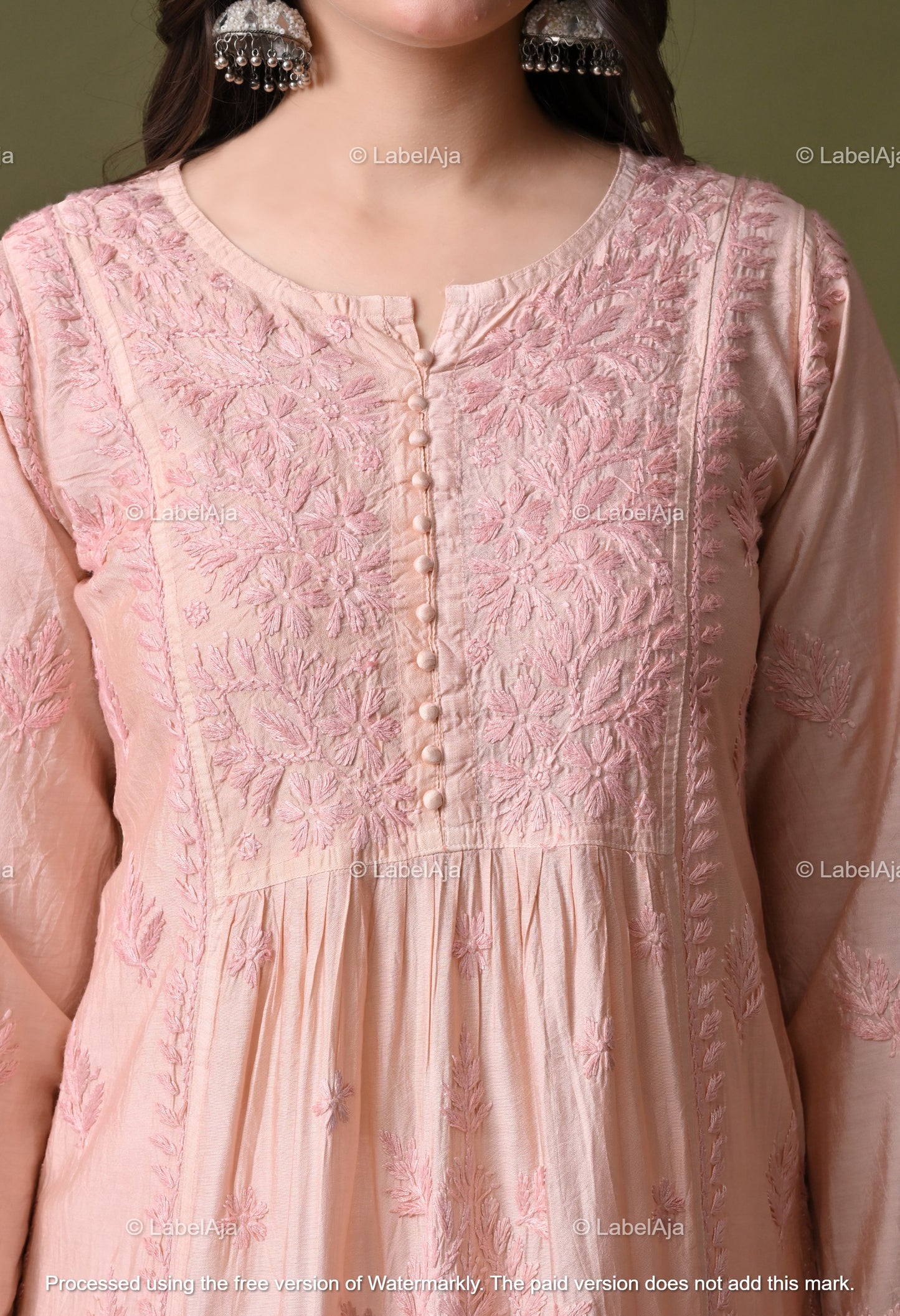 Niva chanderi silk Chikankari kurti