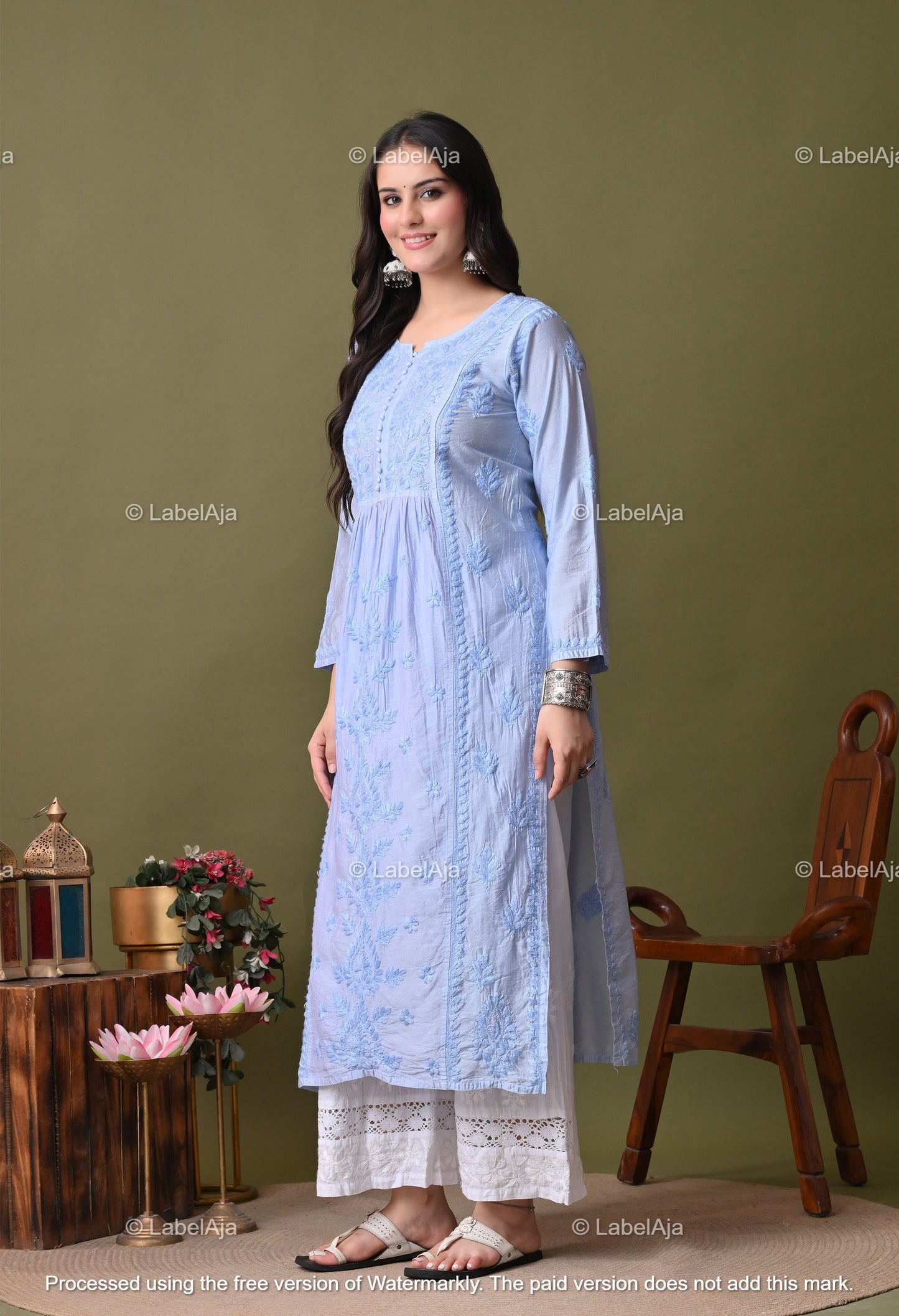 Niva chanderi silk Chikankari kurti