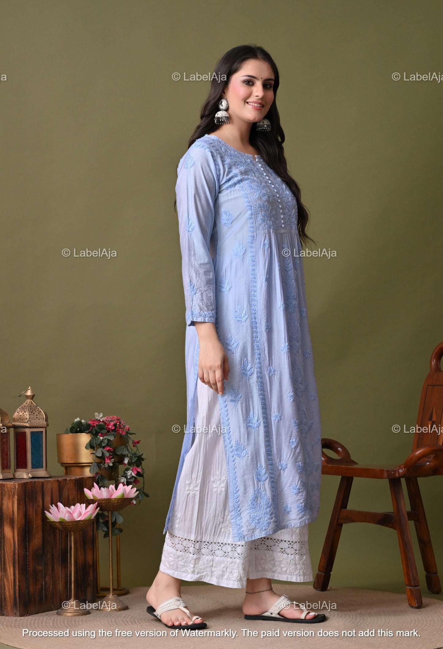 Niva chanderi silk Chikankari kurti