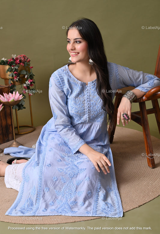 Niva chanderi silk Chikankari kurti