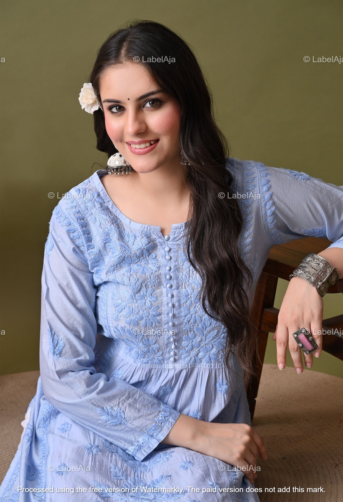 Niva chanderi silk Chikankari kurti
