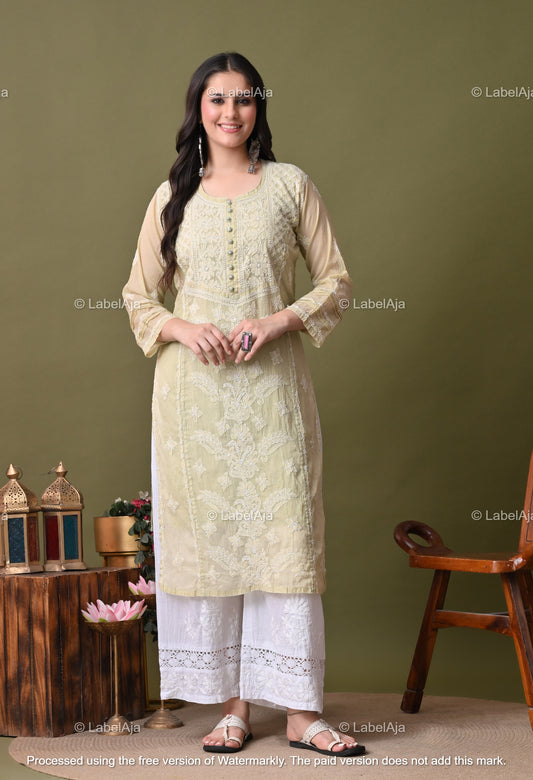 Rysa Mal chanderi silk Chikankari kurti with matching inner