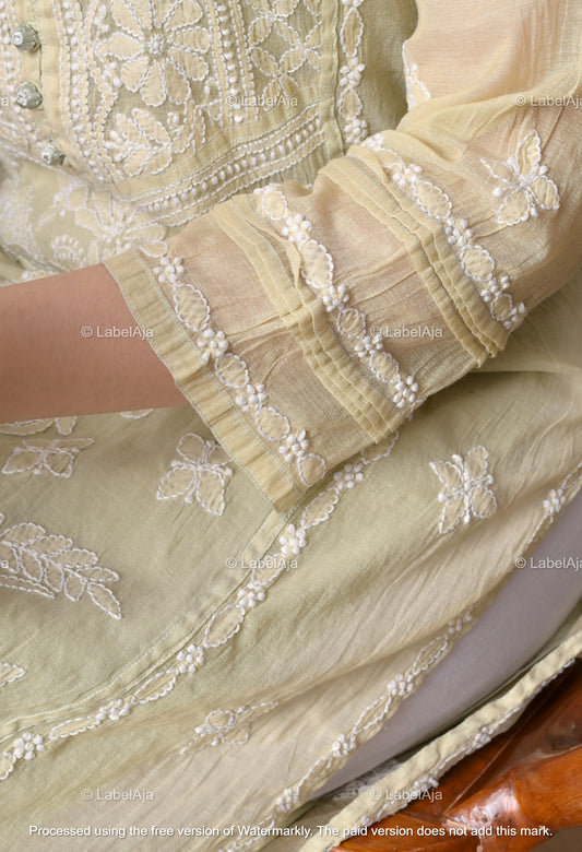 Rysa Mal chanderi silk Chikankari kurti with matching inner