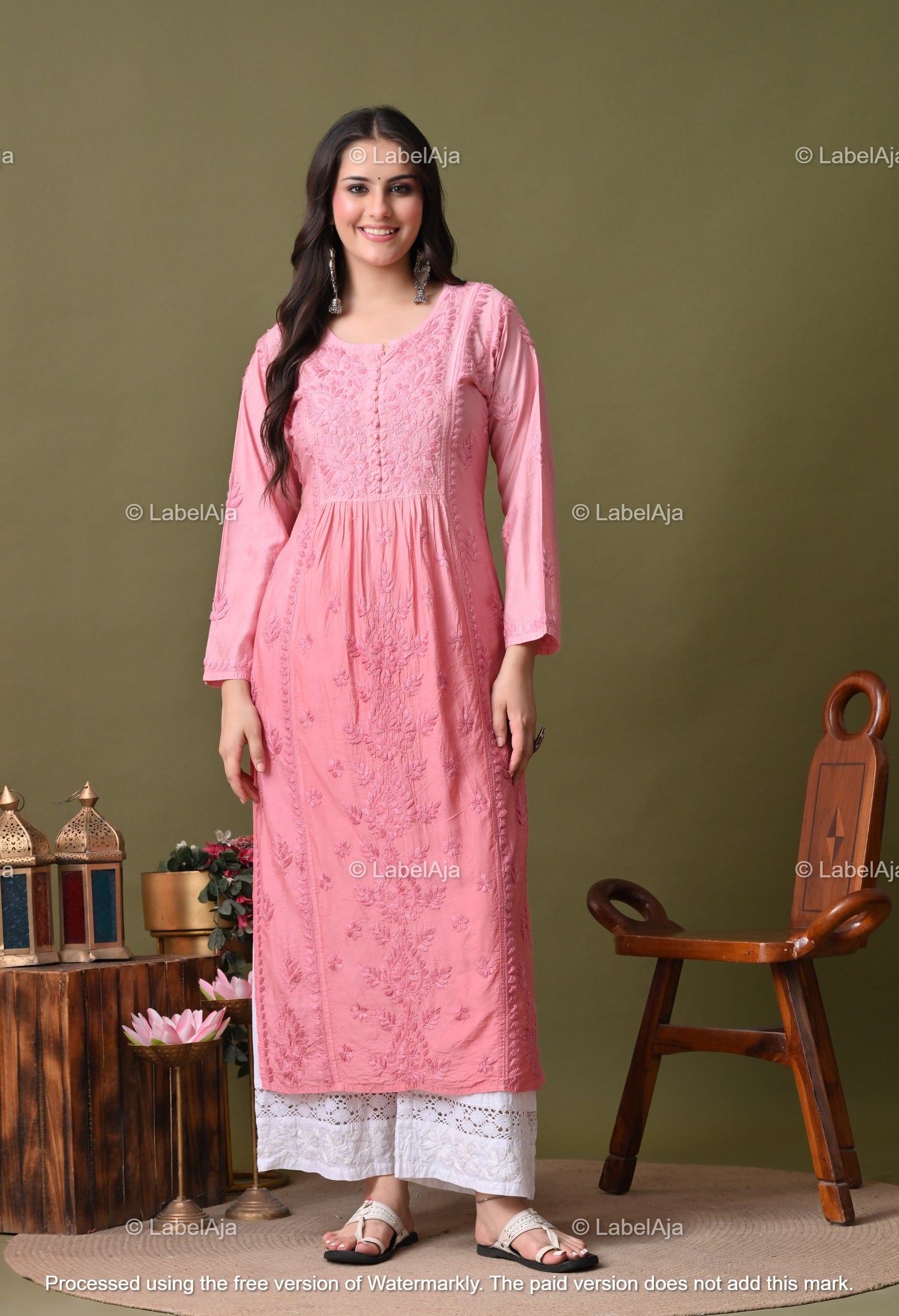 Niva chanderi silk Chikankari kurti