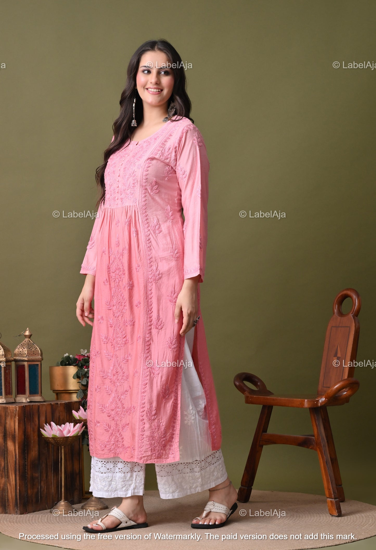 Niva chanderi silk Chikankari kurti