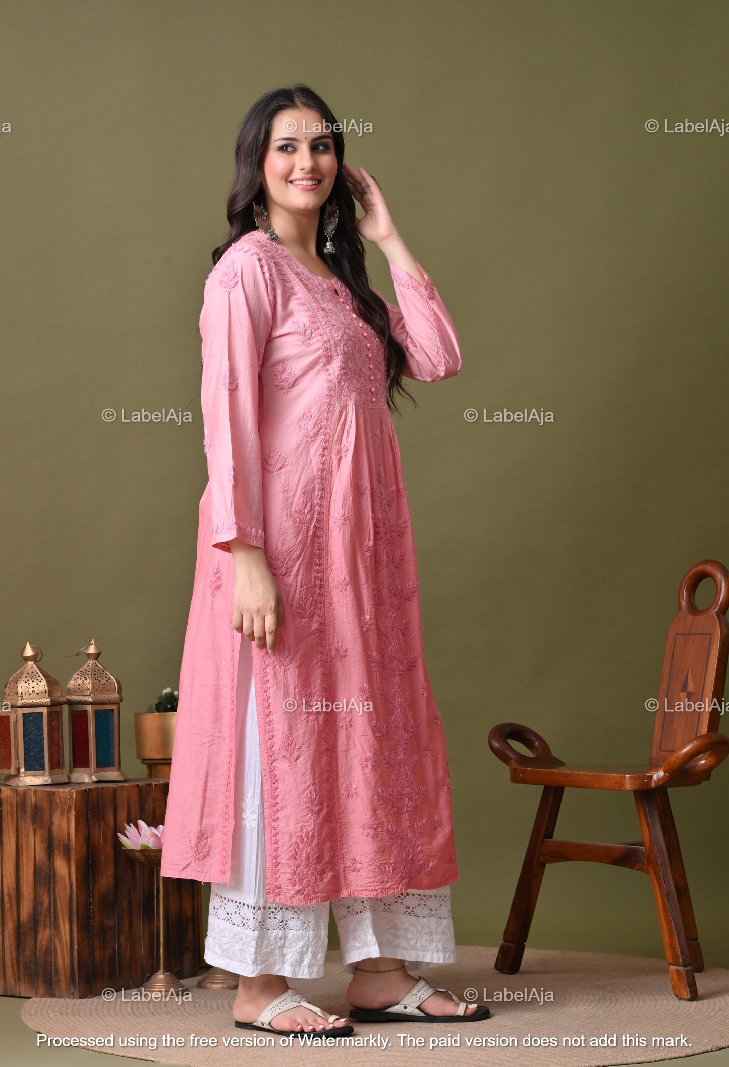 Niva chanderi silk Chikankari kurti