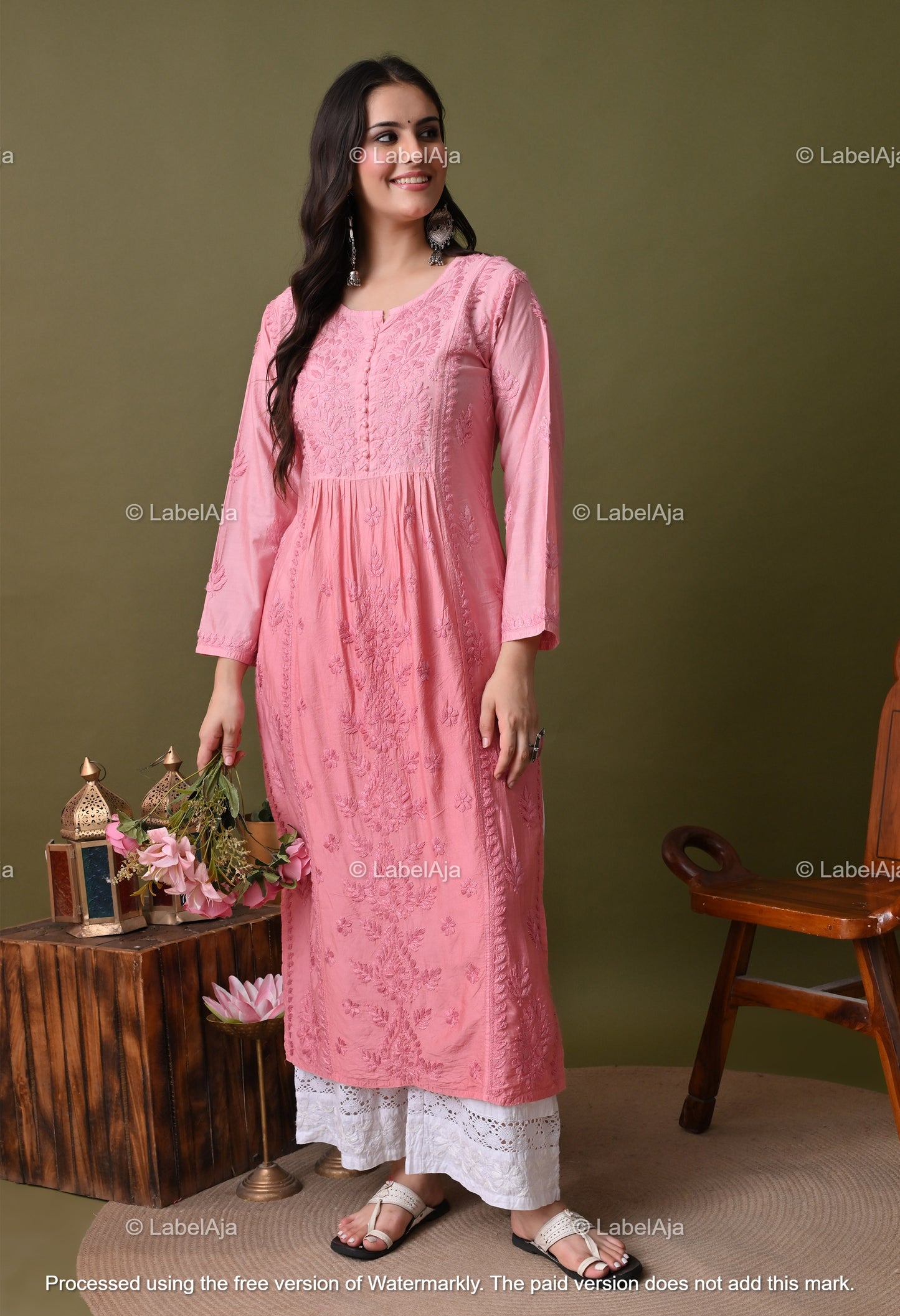 Niva chanderi silk Chikankari kurti