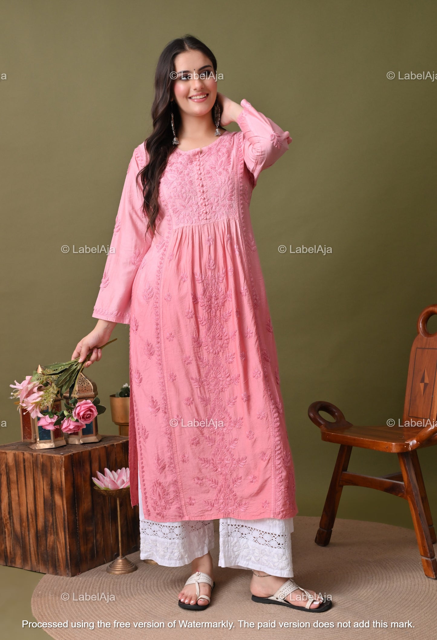Niva chanderi silk Chikankari kurti
