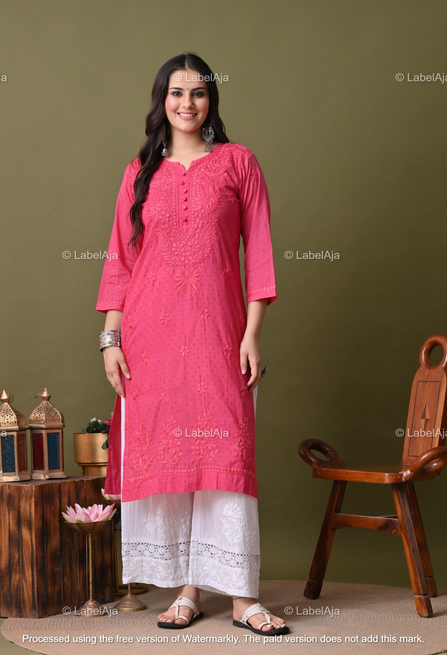 Avni White soft cotton long chikankari kurti