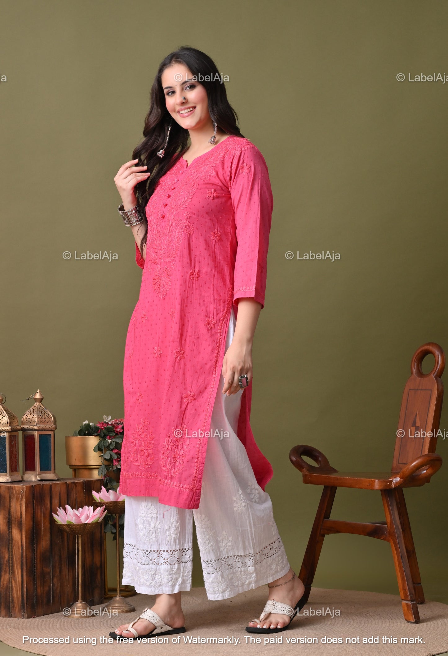 Avni White soft cotton long chikankari kurti