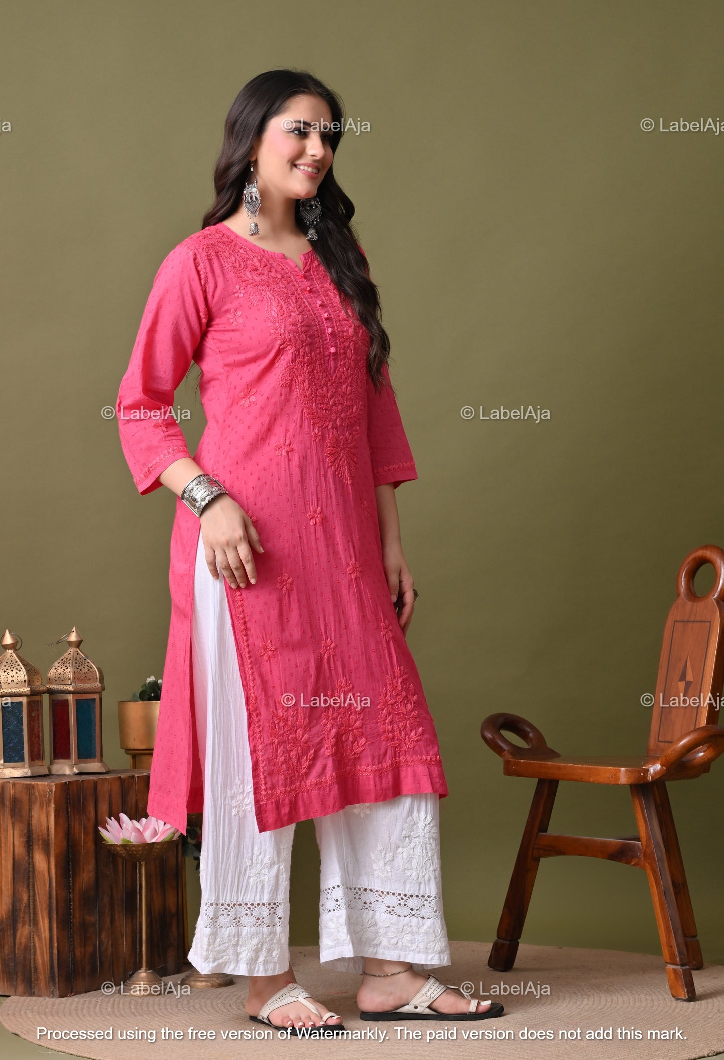 Avni White soft cotton long chikankari kurti