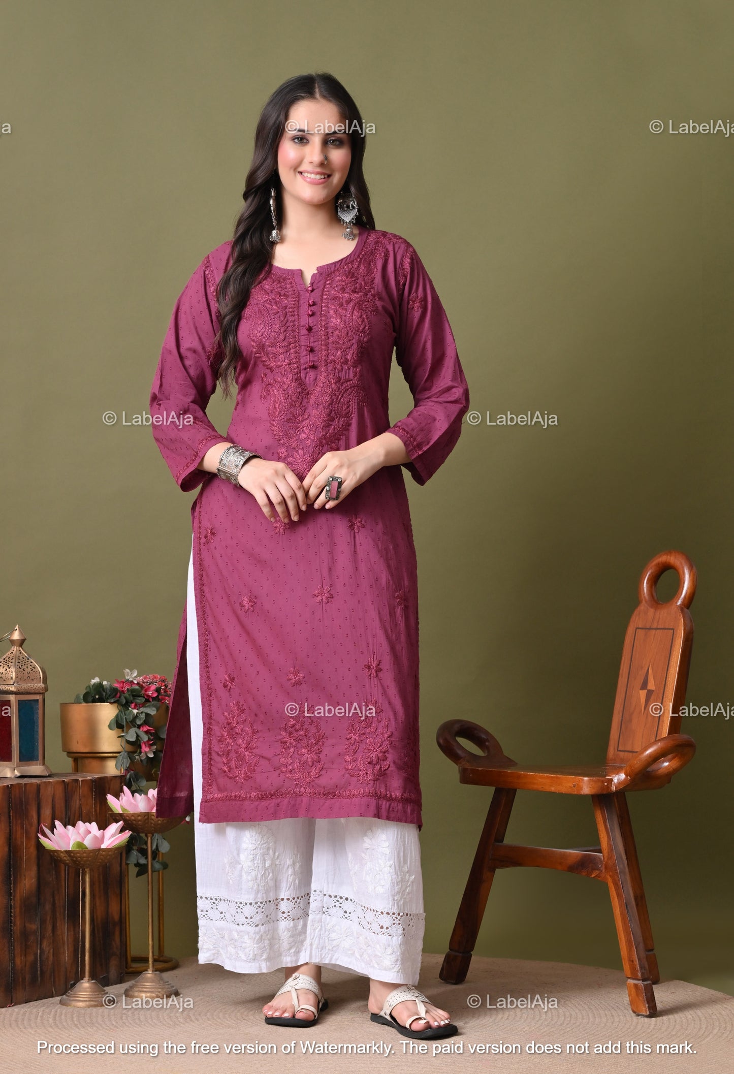 Avni White soft cotton long chikankari kurti