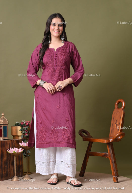 Avni White soft cotton long chikankari kurti