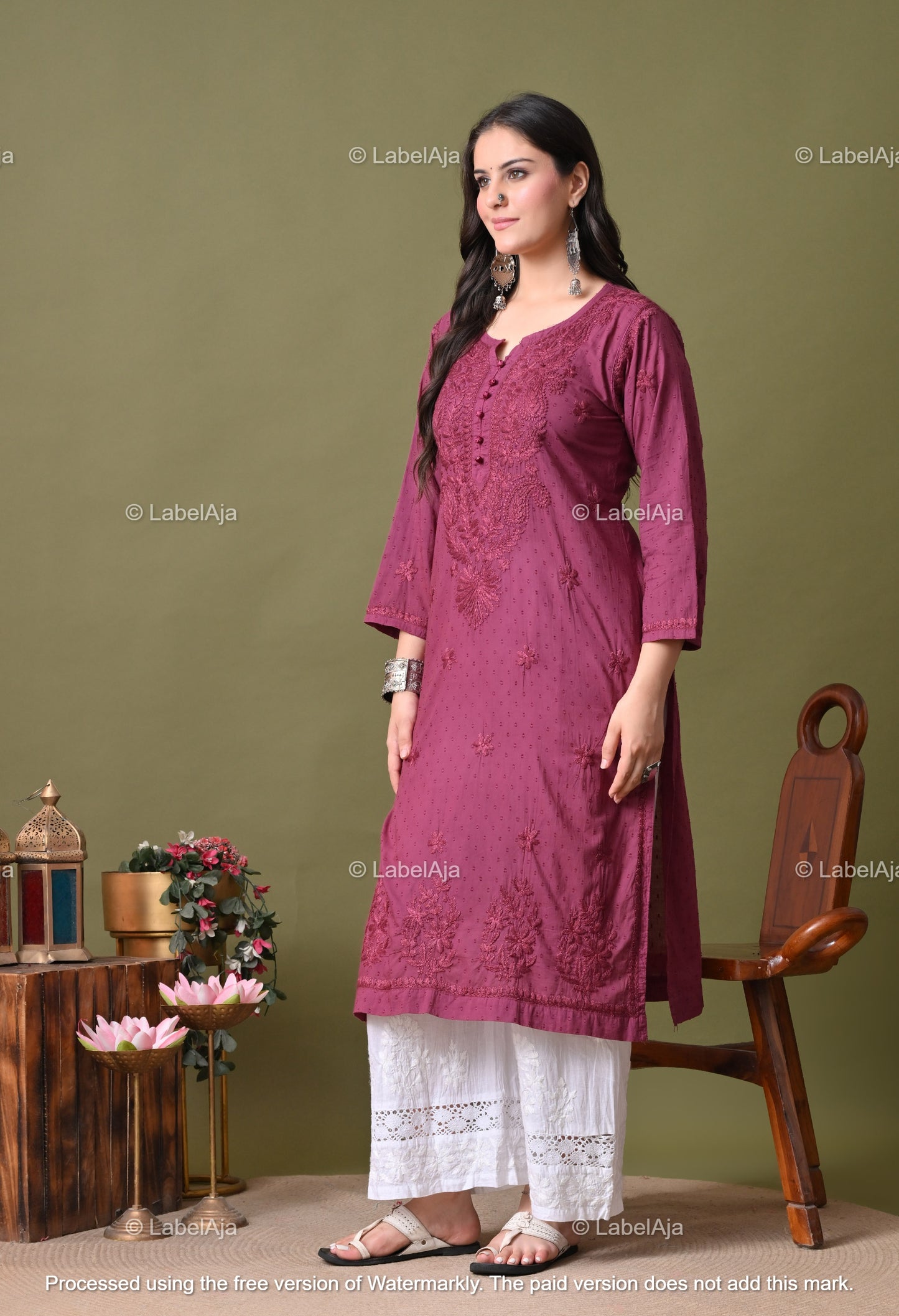 Avni White soft cotton long chikankari kurti