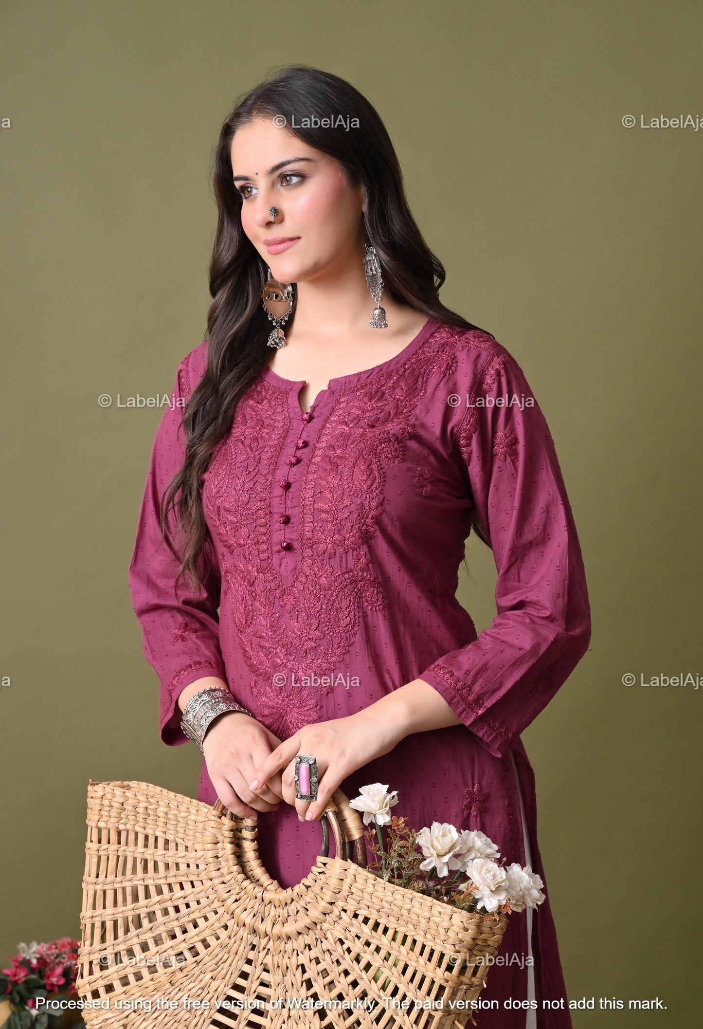 Avni White soft cotton long chikankari kurti