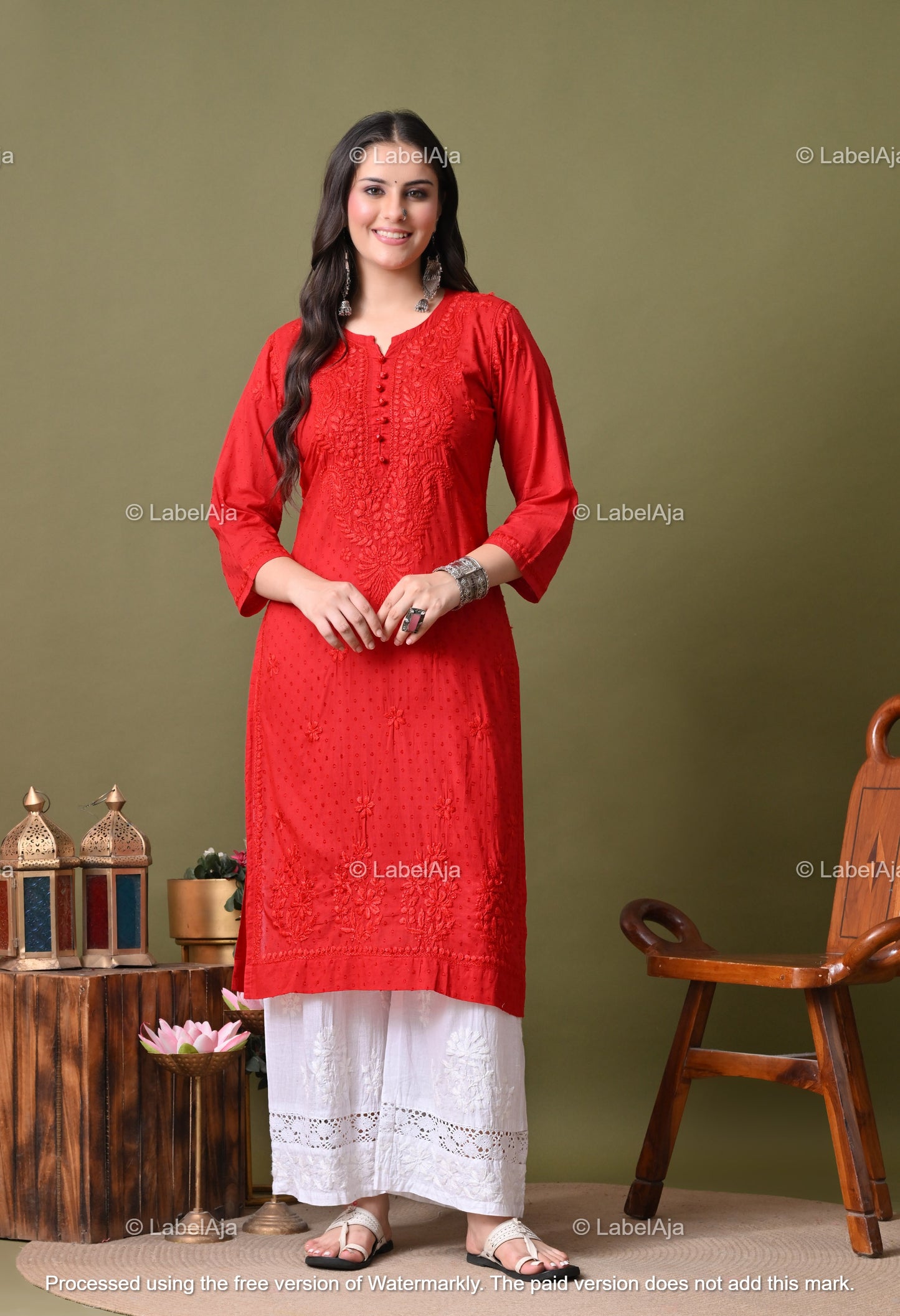 Avni White soft cotton long chikankari kurti
