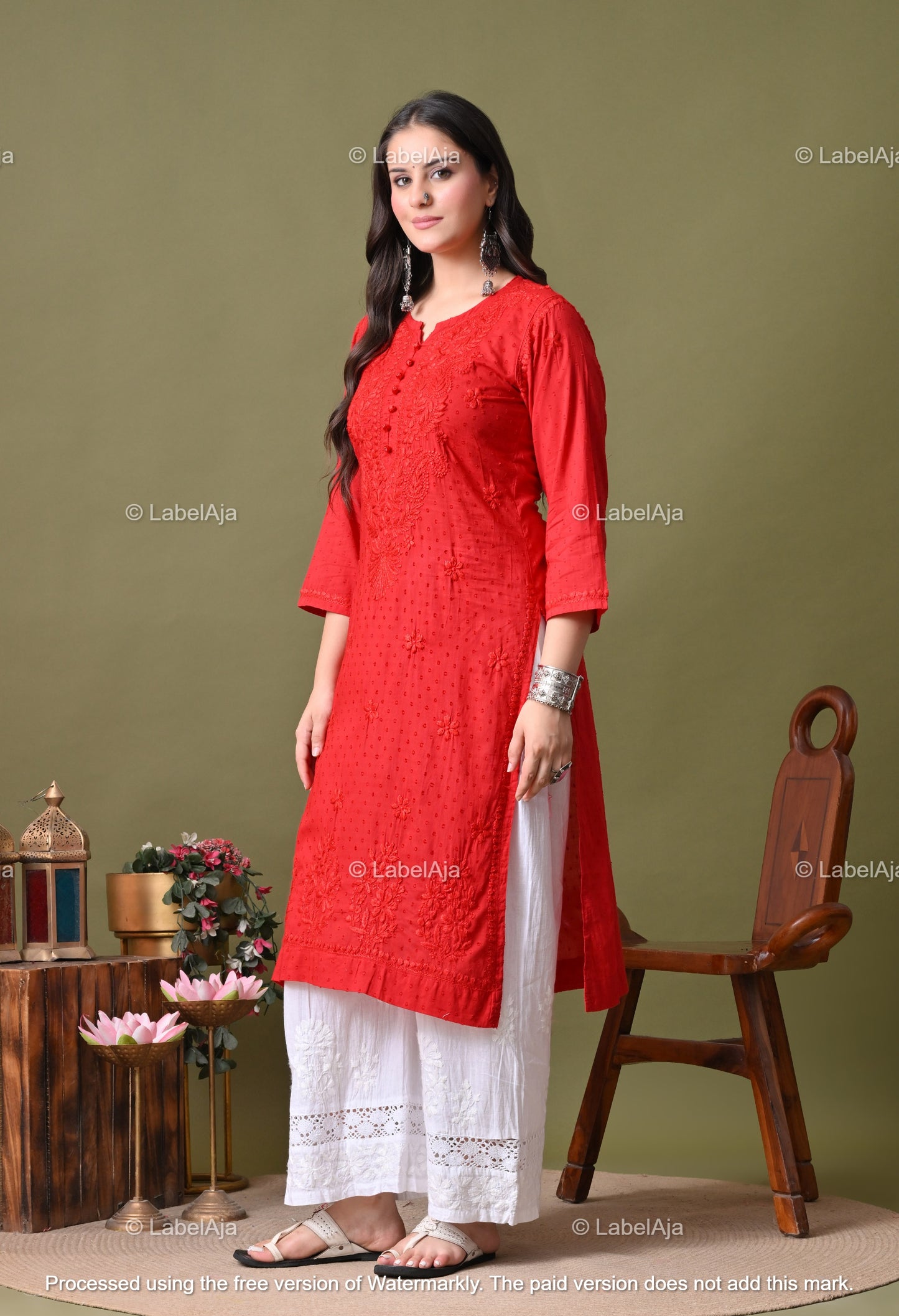 Avni White soft cotton long chikankari kurti
