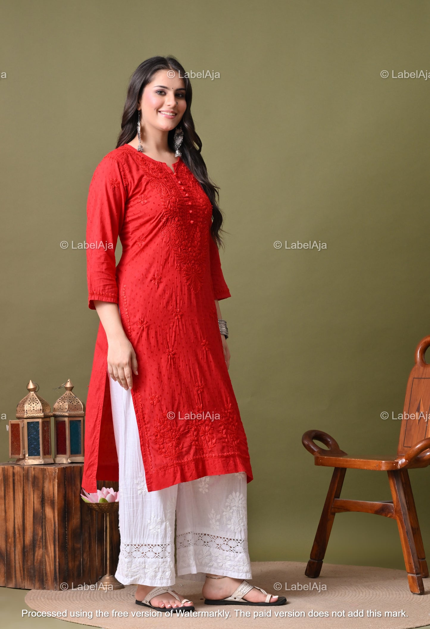 Avni White soft cotton long chikankari kurti