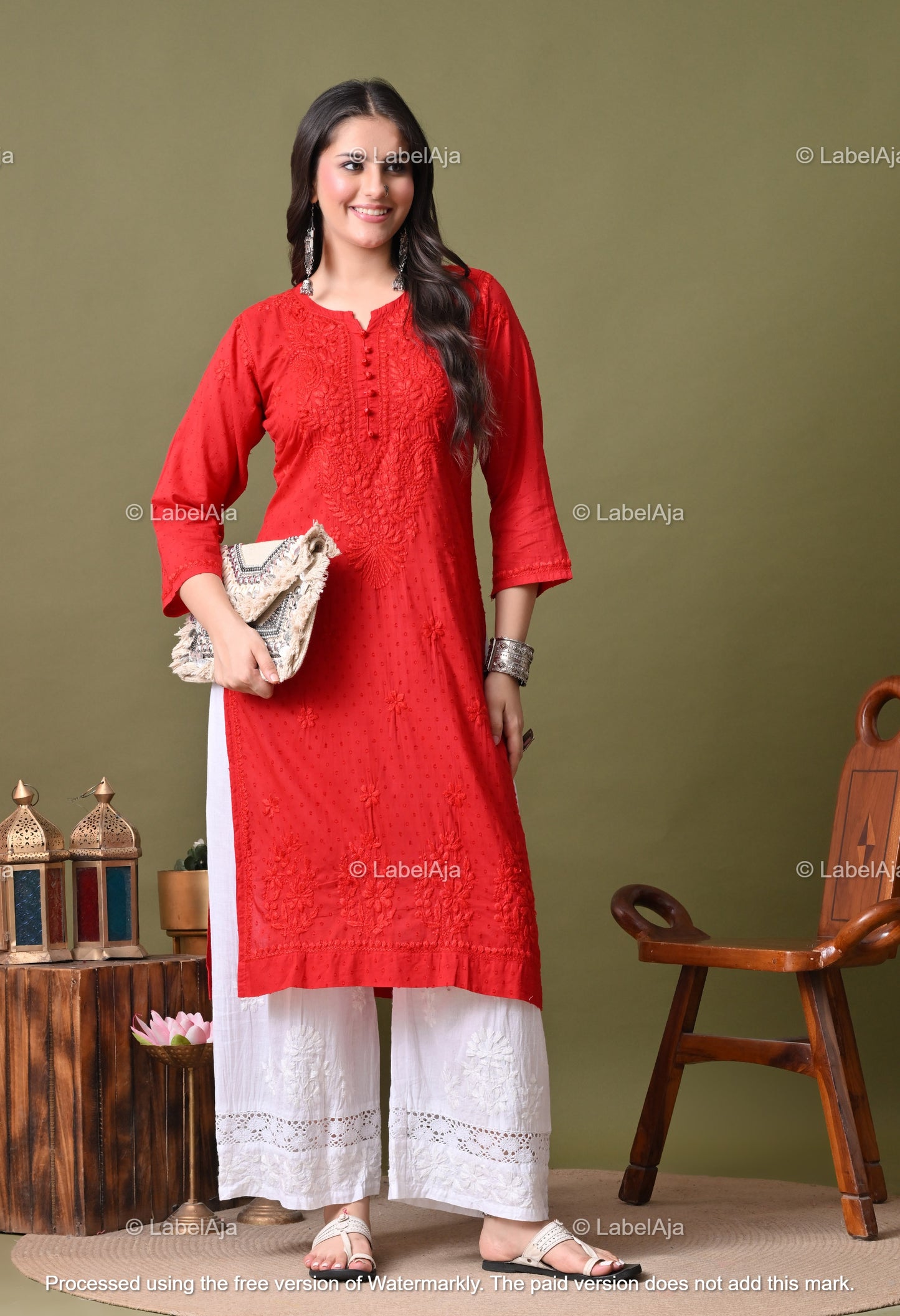 Avni White soft cotton long chikankari kurti