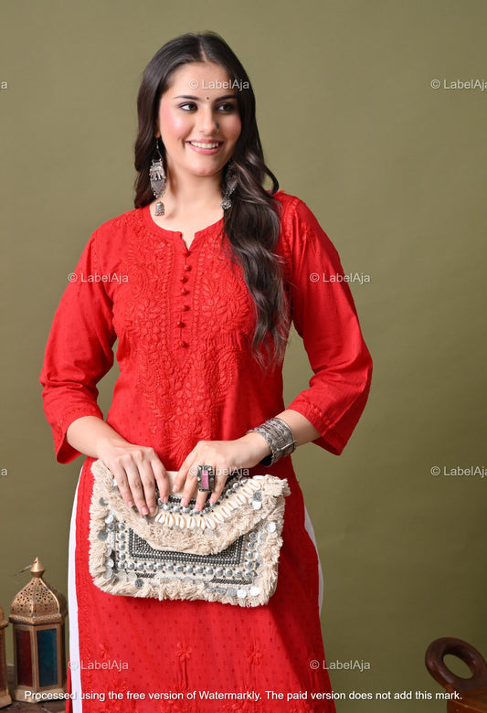 Avni soft cotton long chikankari kurti