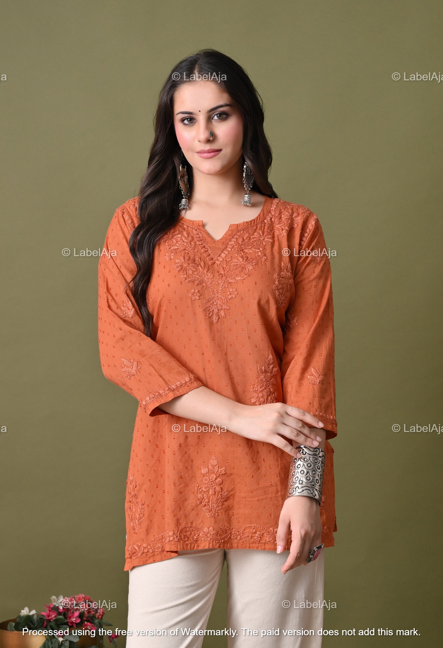 Nyla dobby cotton chikankari short top
