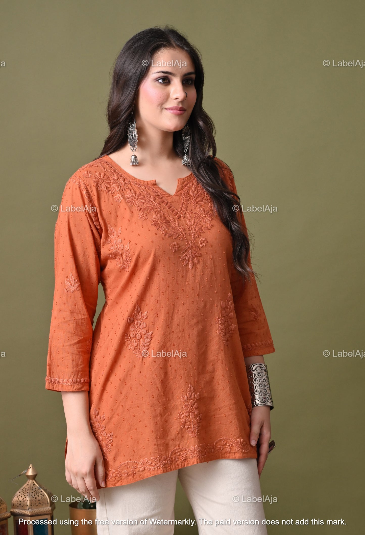 Nyla dobby cotton chikankari short top