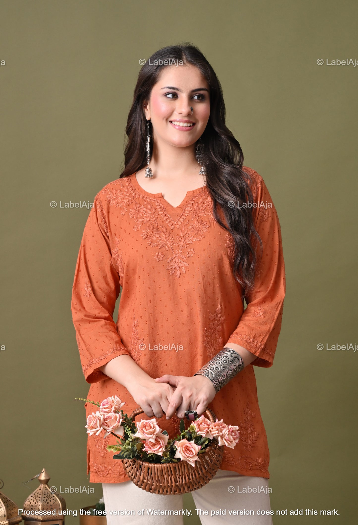 Nyla dobby cotton chikankari short top