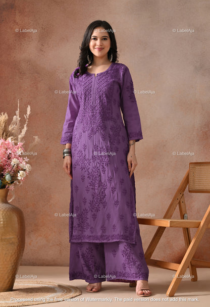 Zehra Chanderi Silk Kurti and Palazzo set White