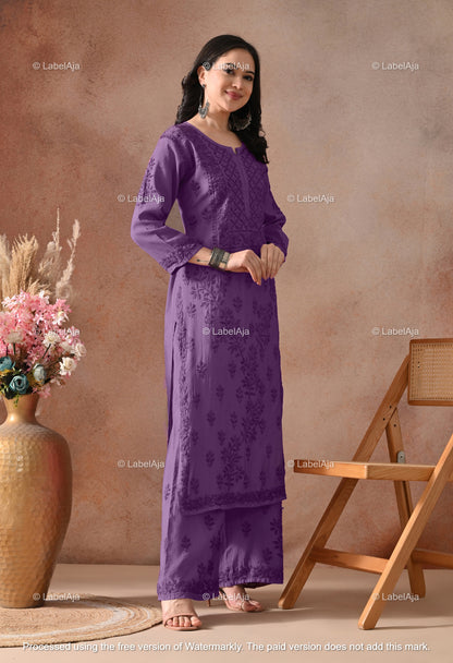 Zehra Chanderi Silk Kurti and Palazzo set White