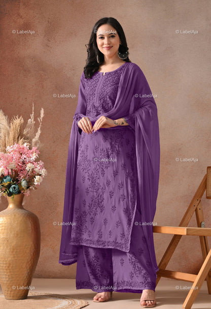 Zehra Chanderi Silk Kurti and Palazzo set White