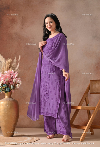 Zehra Chanderi Silk Kurti and Palazzo set White