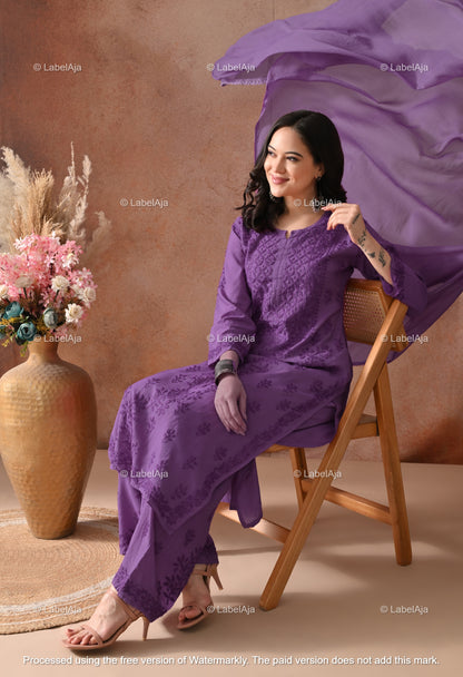 Zehra Chanderi Silk Kurti and Palazzo set White