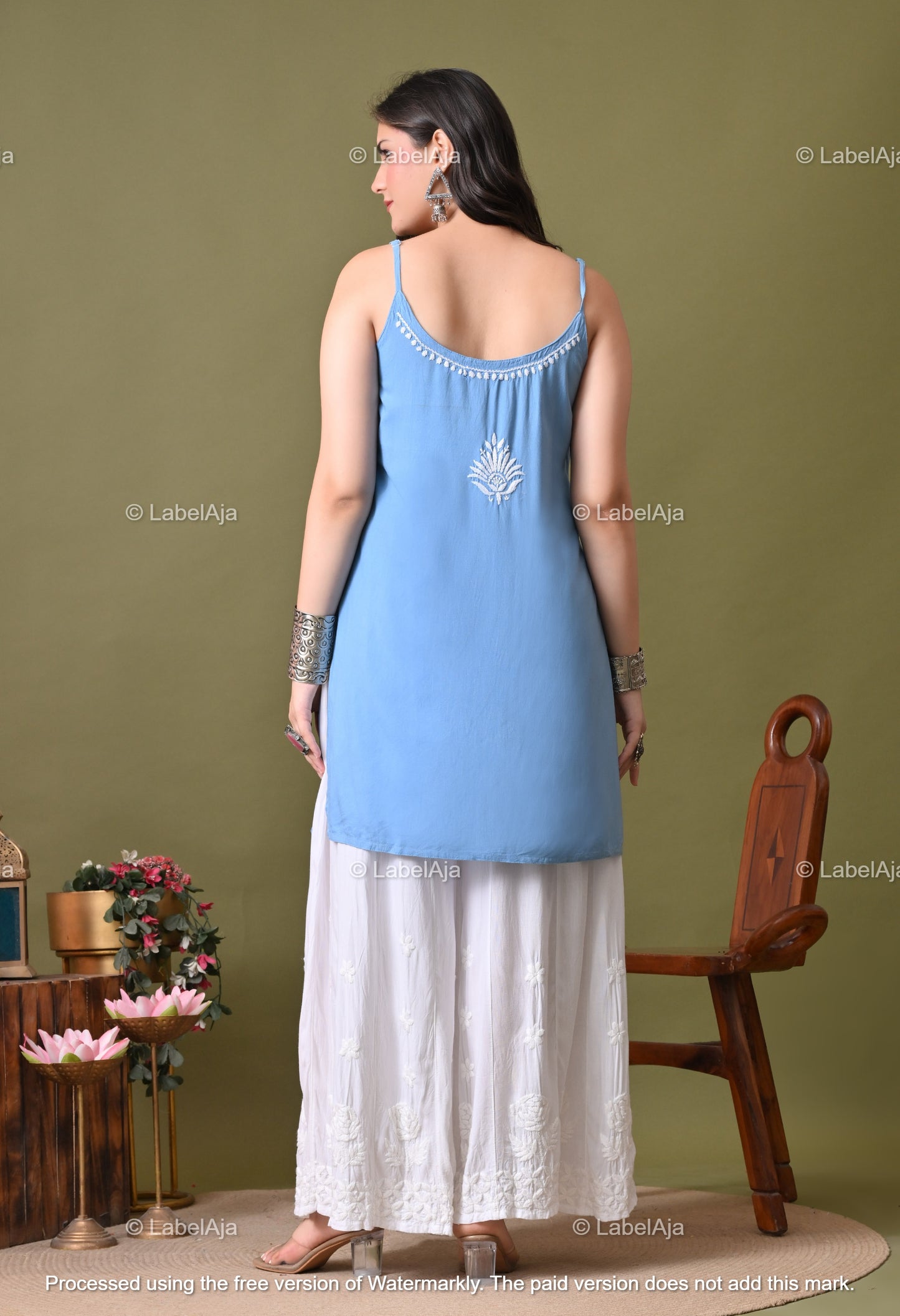 Niya rayon chikankari noodle strap short top