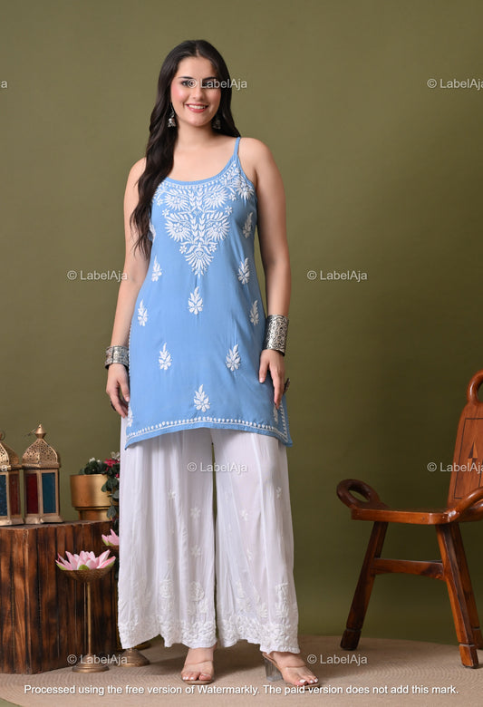 Niya rayon chikankari noodle strap short top