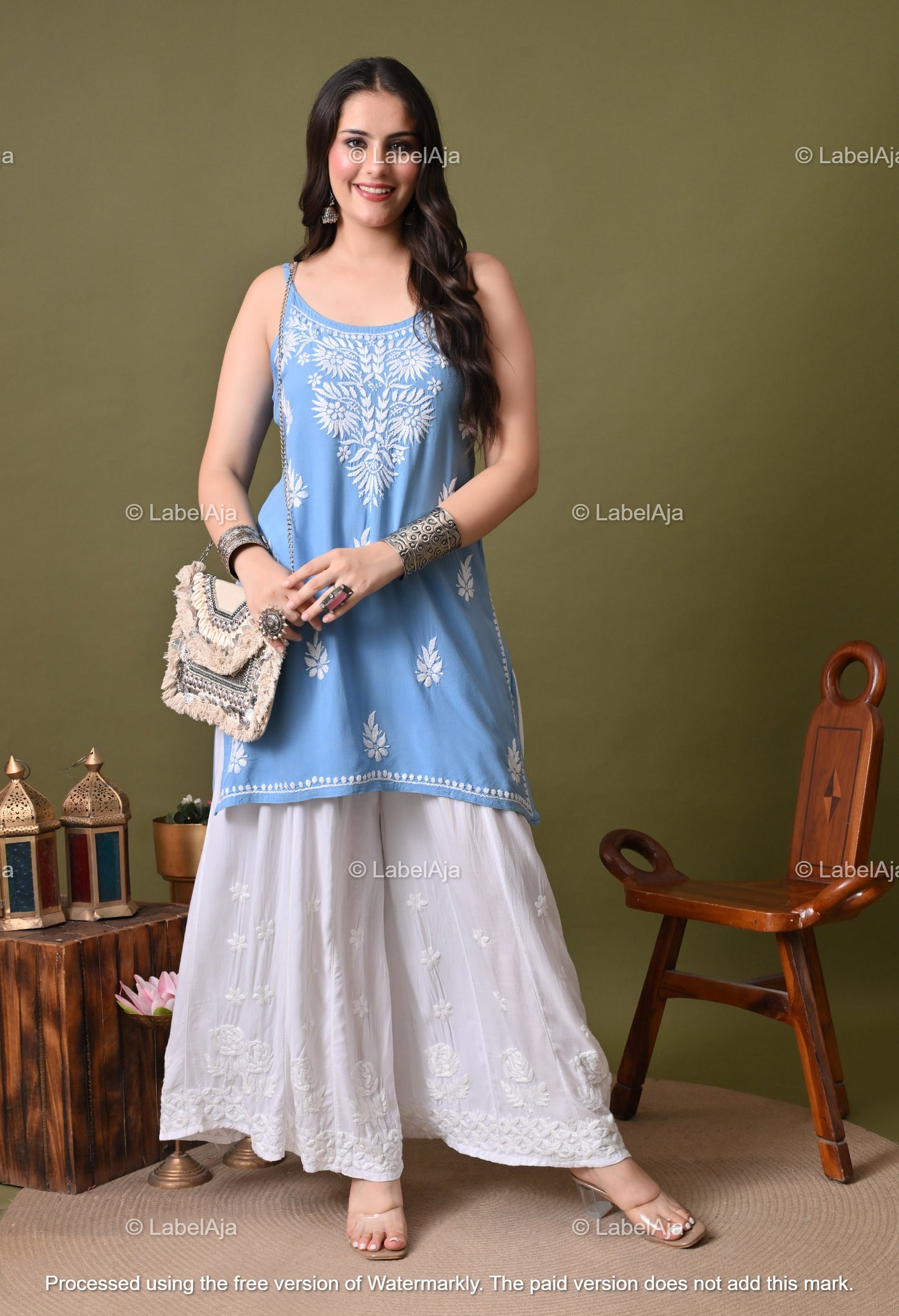 Niya rayon chikankari noodle strap short top