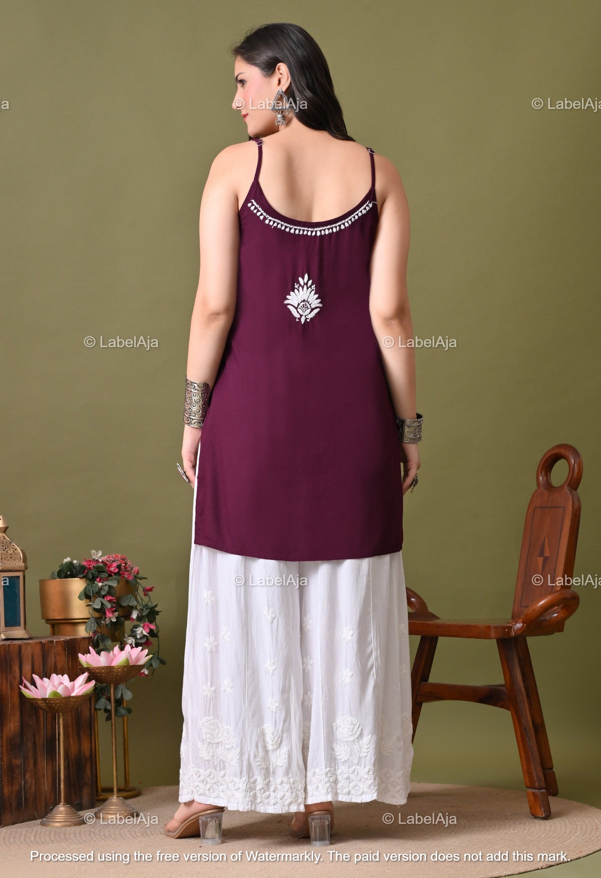 Niya rayon chikankari noodle strap short top
