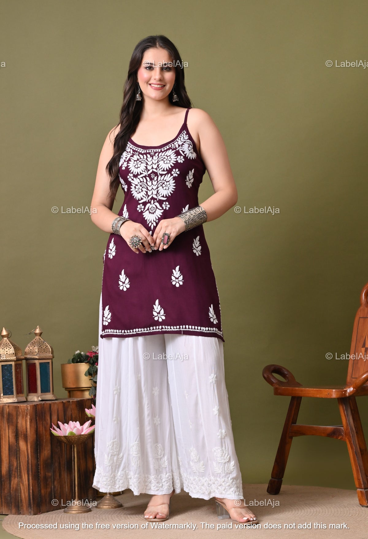 Niya rayon chikankari noodle strap short top