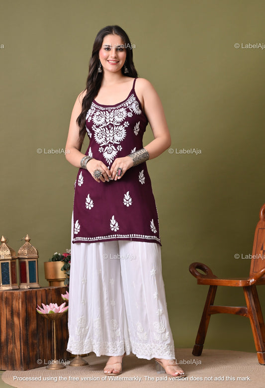 Niya rayon chikankari noodle strap short top