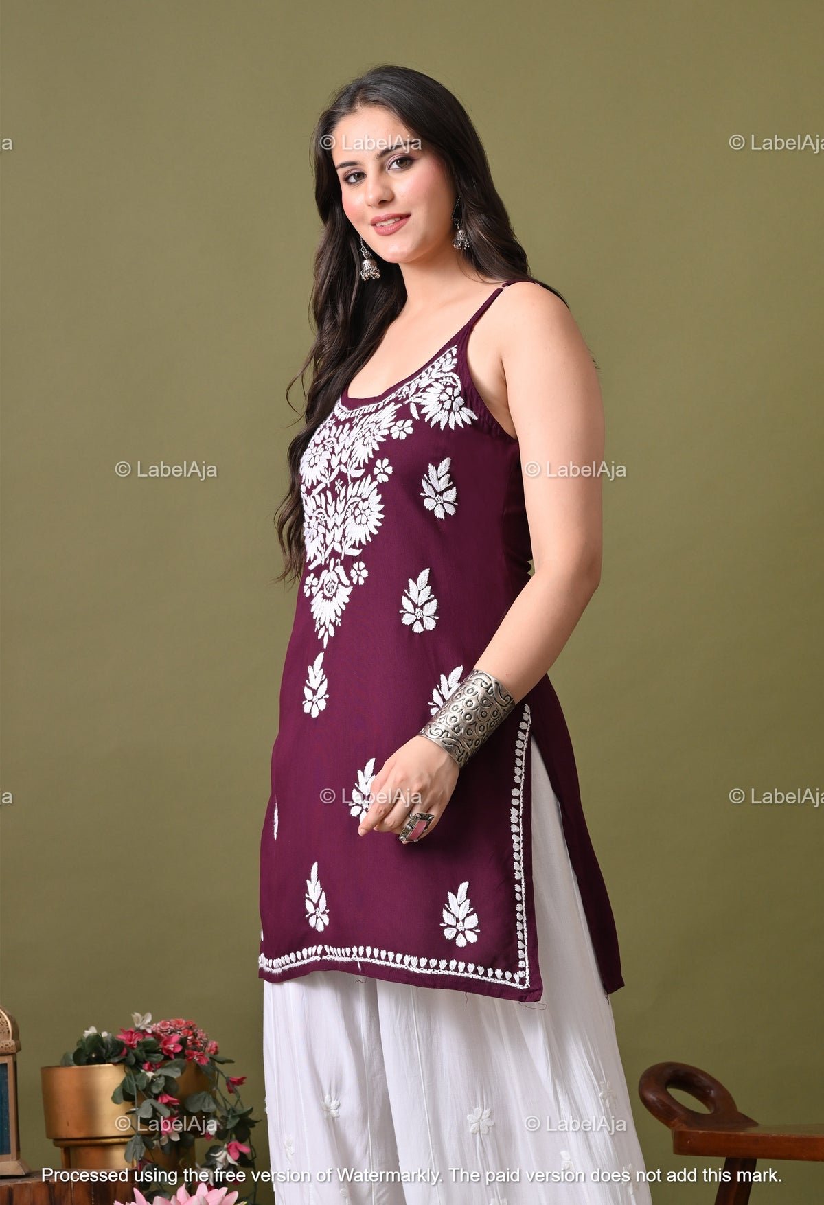 Niya rayon chikankari noodle strap short top