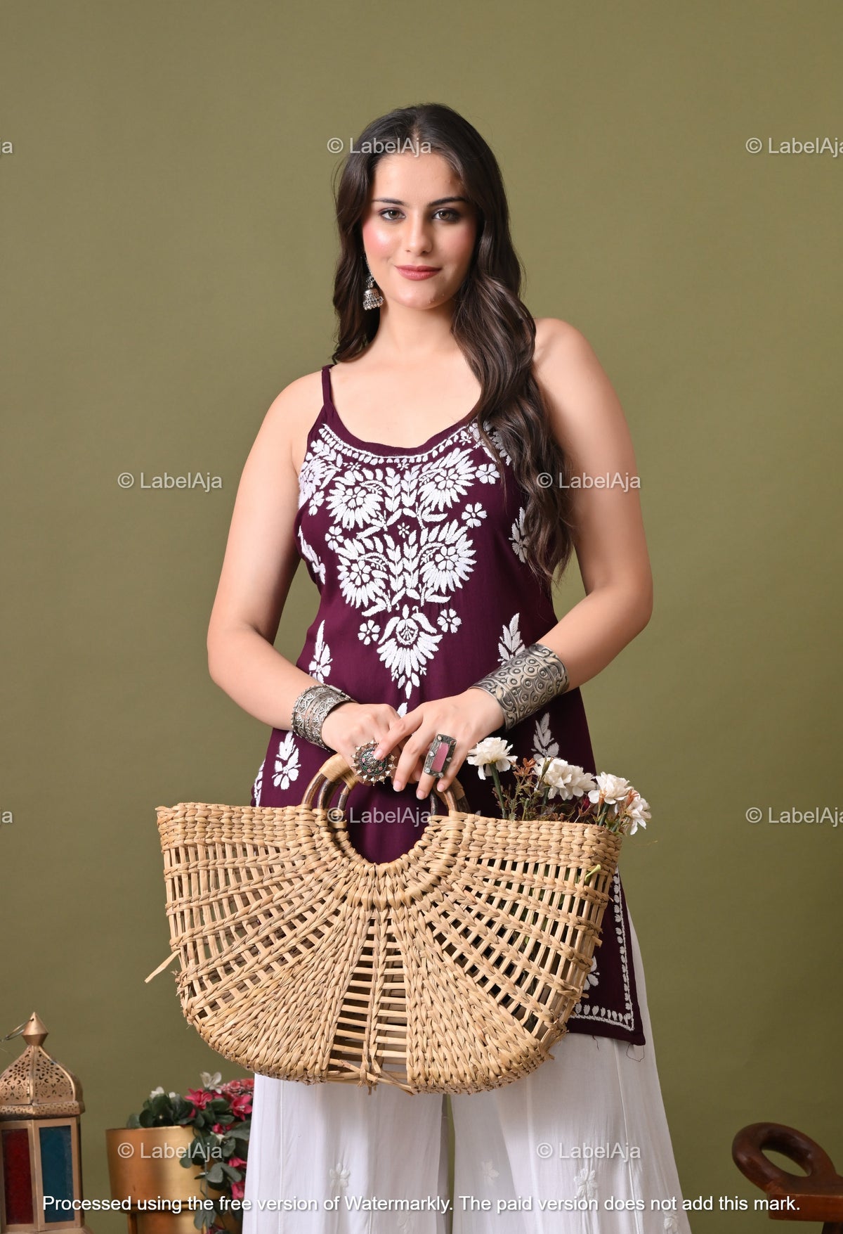 Niya rayon chikankari noodle strap short top