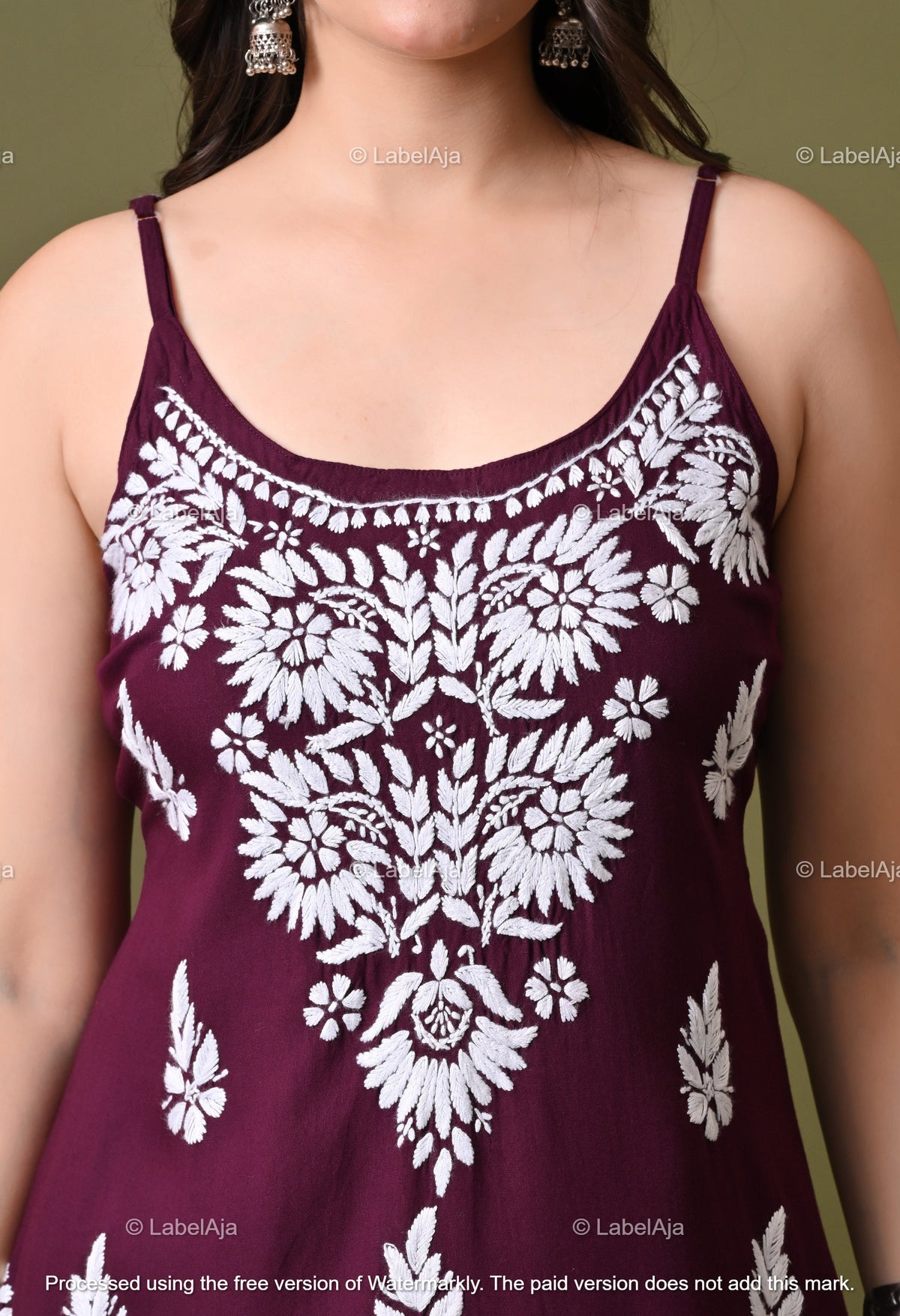 Niya rayon chikankari noodle strap short top