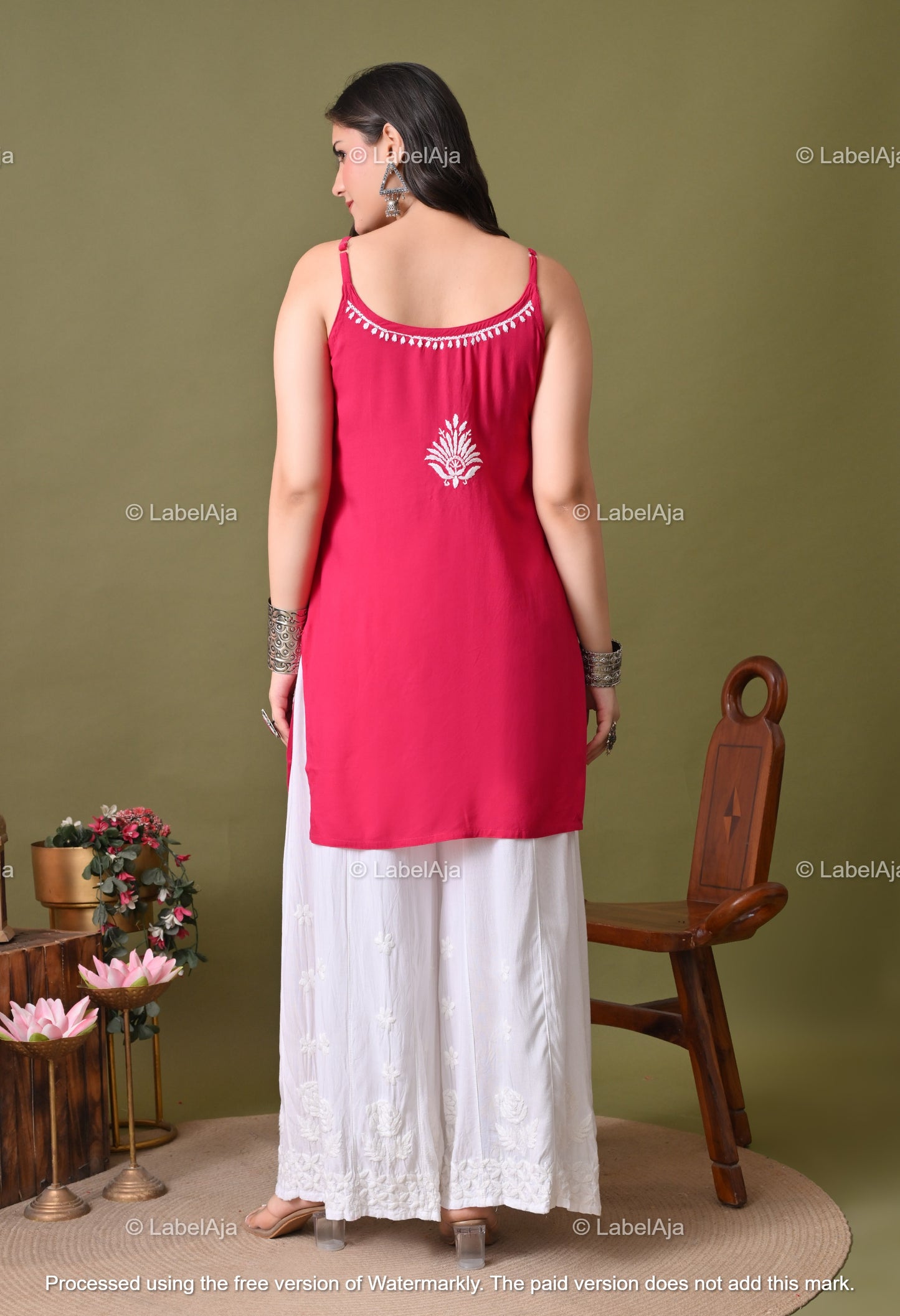 Niya rayon chikankari noodle strap short top