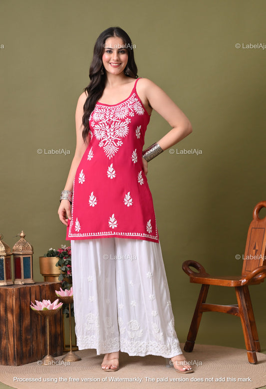 Niya rayon chikankari noodle strap short top