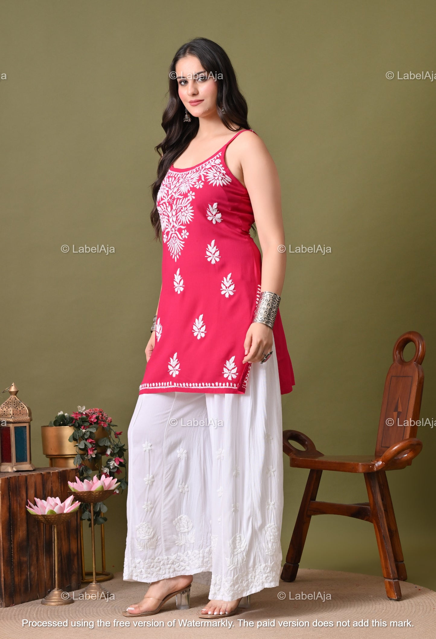 Niya rayon chikankari noodle strap short top