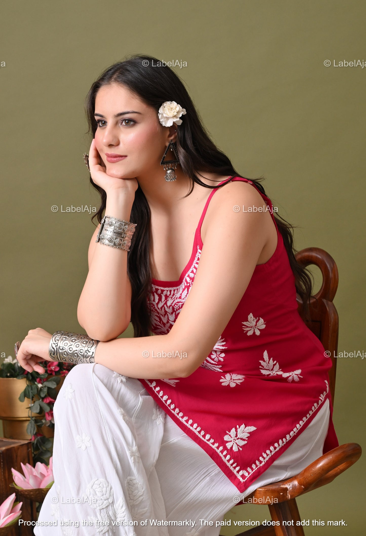 Niya rayon chikankari noodle strap short top