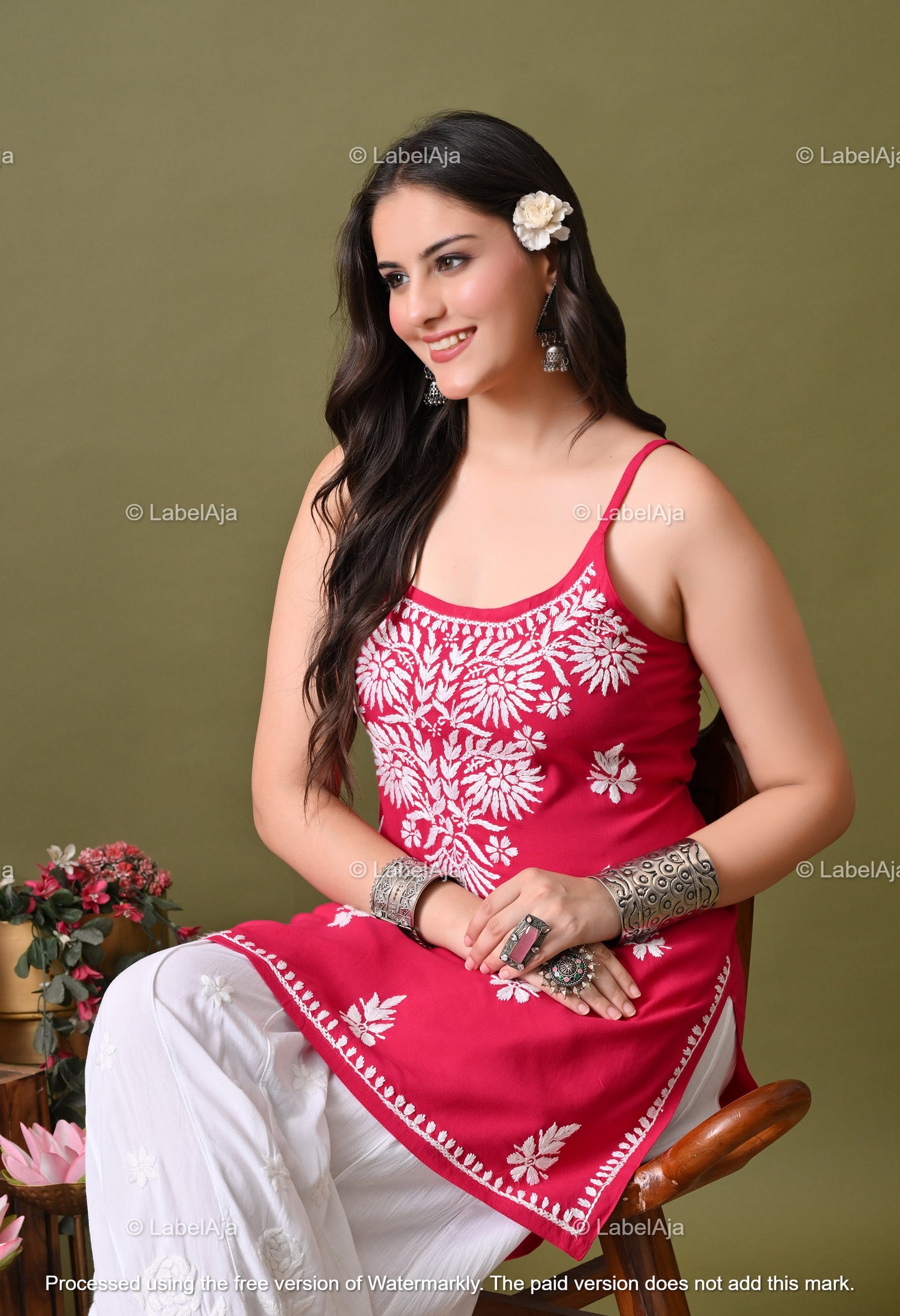 Niya rayon chikankari noodle strap short top