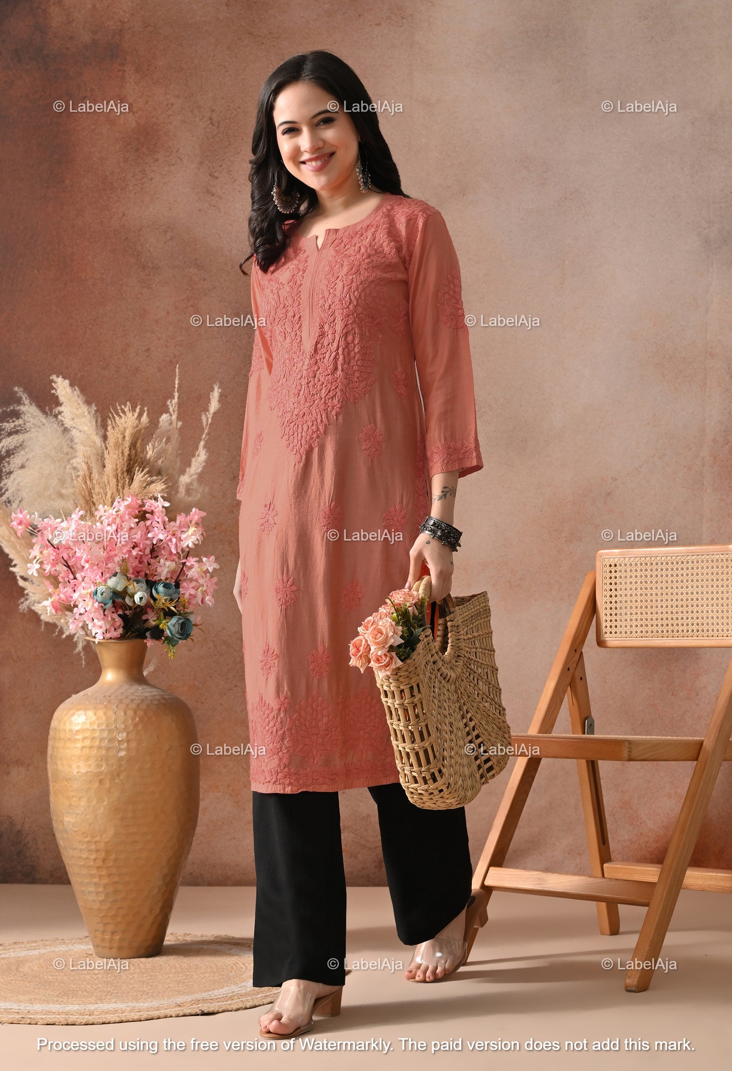 Anika Chanderi silk Chikankari kurti