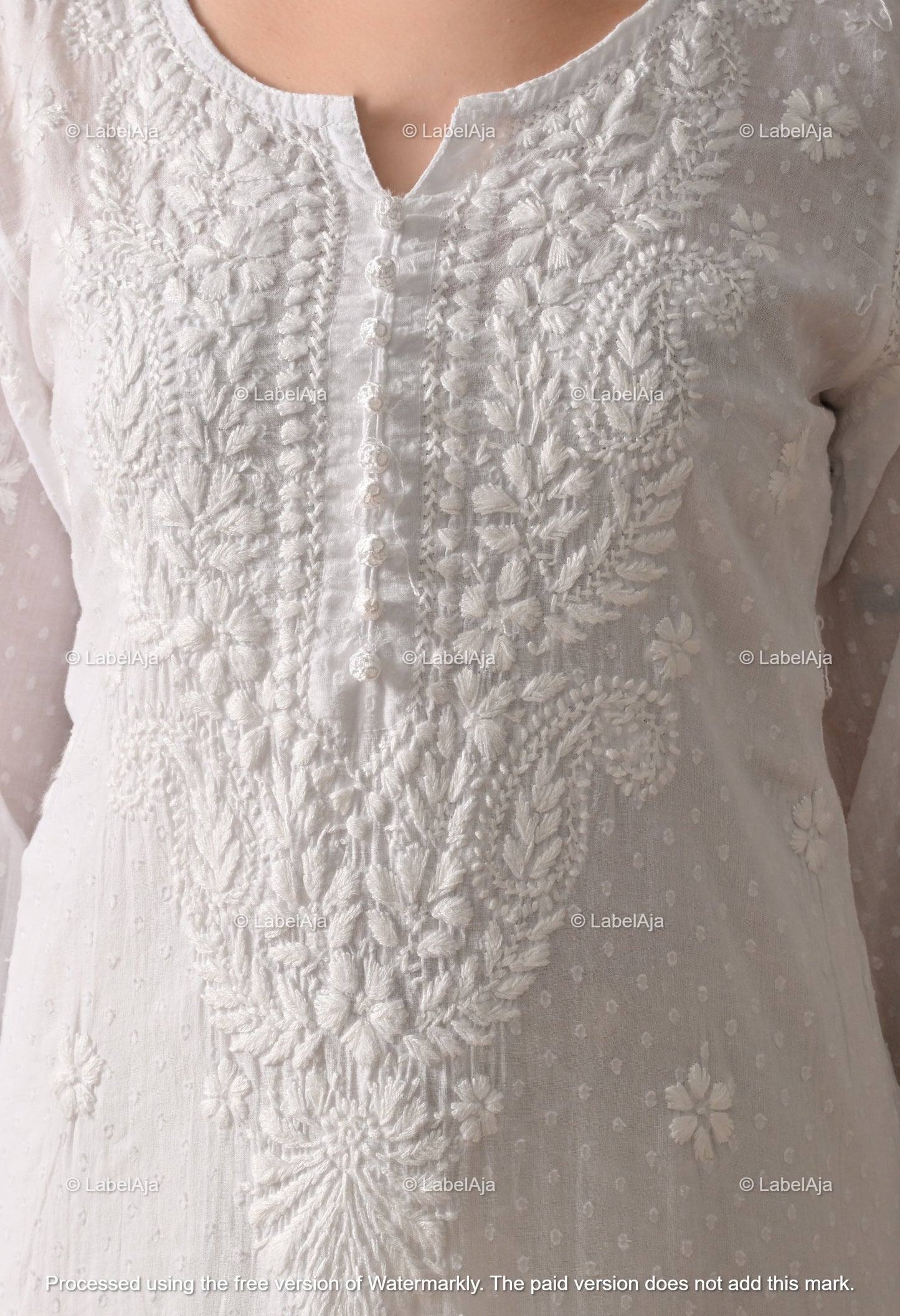 Avni White soft cotton long chikankari kurti