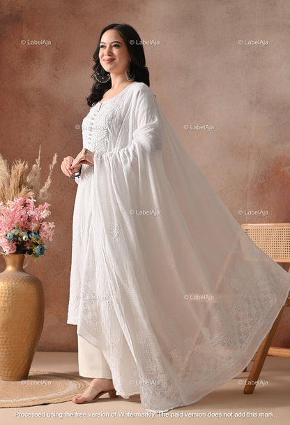 White Mul cotton Chikankari dupatta